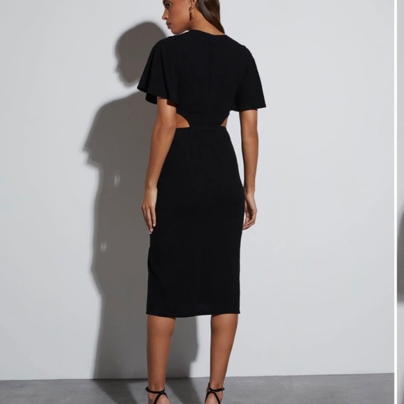 Linen Blend Tie Front Cutout Midi Dress - Picture 2 of 4